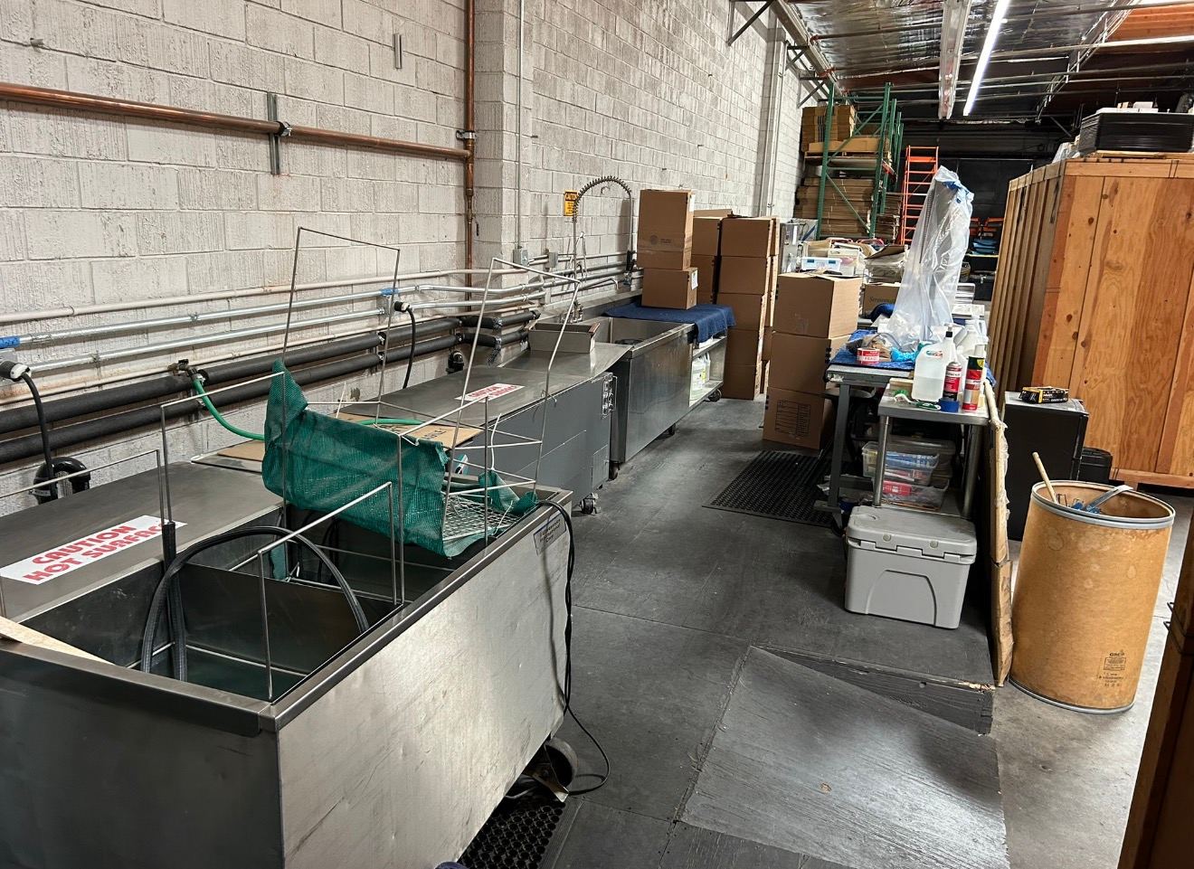 Professional contents-cleaning equipment in a restoration work area